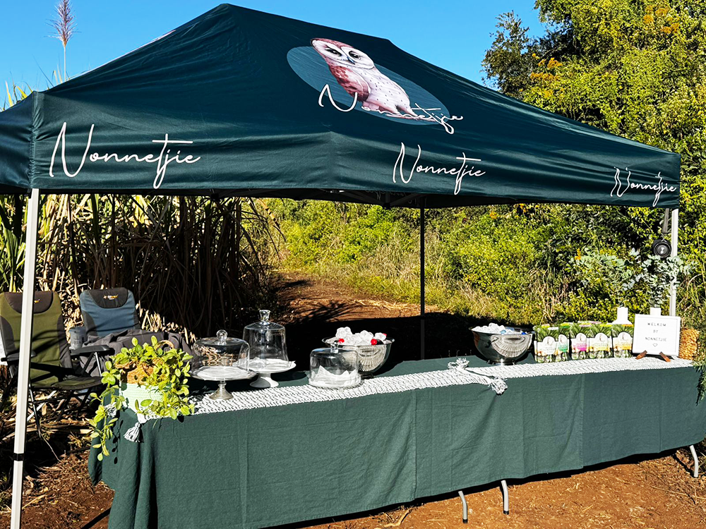 A branded gazebo printed for Nonnetjie by Brand Monster.