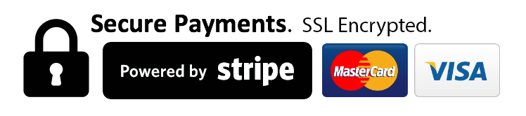 A stripe trust badge with the visa and MasterCard logos. The text reads "Secure payment. SSL Encrypted.