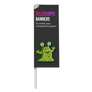 A telescopic banner on a white background. Printed by Brand Monster