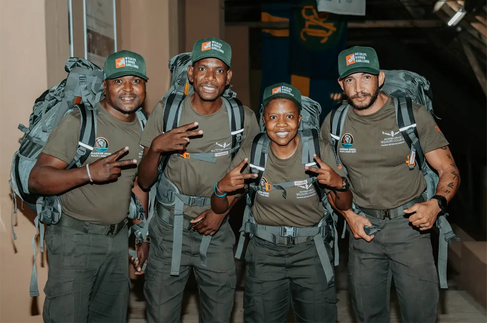 Four SAWC ranger challengers at the Wildlife Ranger Challenge, an event that was sponsored with branded products by Brand Monster.